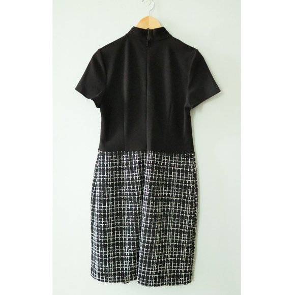 Karl Lagerfeld Paris Women's Mock Neck Sheath Dress with Houndstooth Skirt - Picture 2 of 3